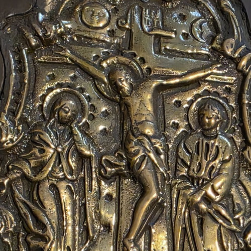 Bronze Crucifix with Wood Used, Folk Art