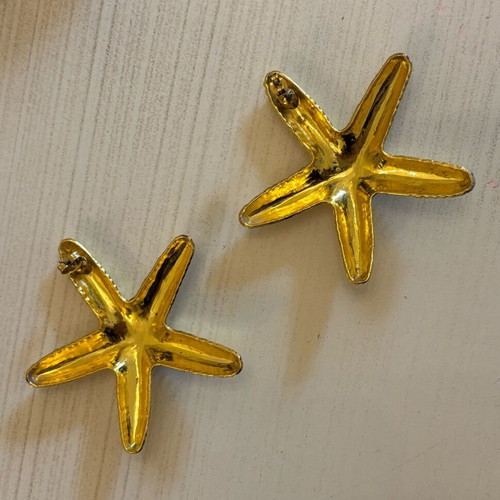 Starfish earrings used, gold color, 6.5cm diameter