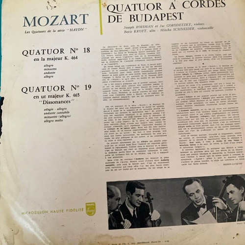 Mozart record used, Quatuor No 18 & No 19