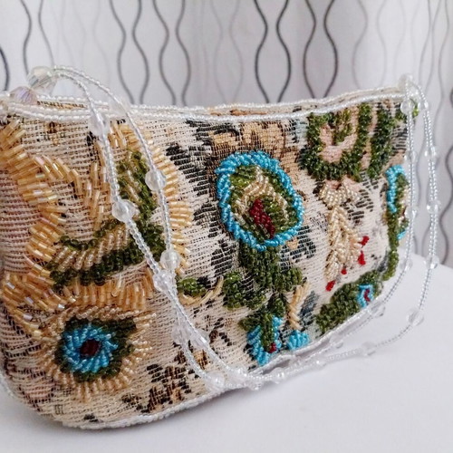 Beaded bag Alexi Andriotti used, multicolor brocade fabric