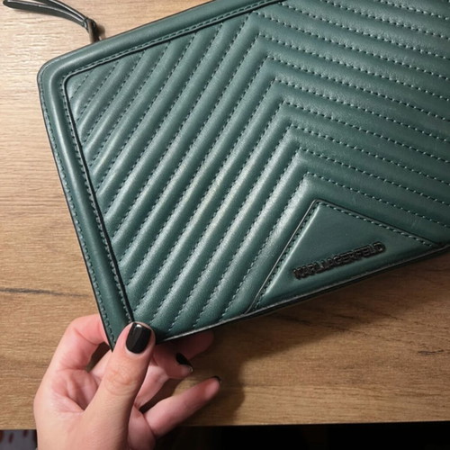 Karl Lagerfeld green quilted leather clutch bag used