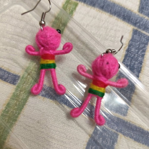 Happy Doll Earrings like new, handmade pink