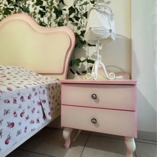 Children's bedroom set, solid wood, pink and beige