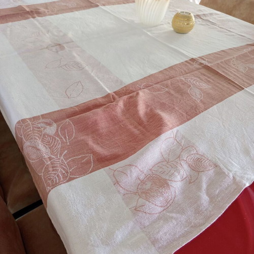 Tablecloth with brown stripes handmade, used, 134x124 cm