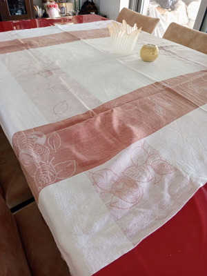 Tablecloth with brown stripes handmade, used, 134x124 cm