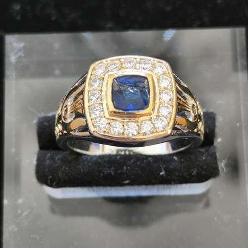 Men's Two-Tone Ring with Blue Zircon and White Stones new