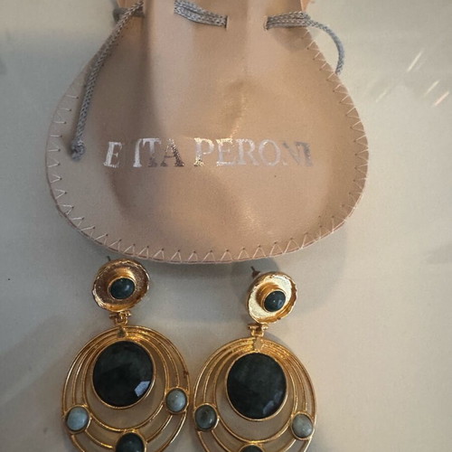 Evita Peroni earrings new, blue and gold