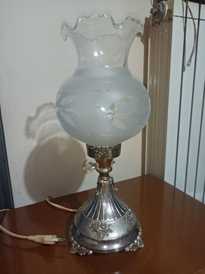 Vintage silver-plated table lamp with matte glass shade