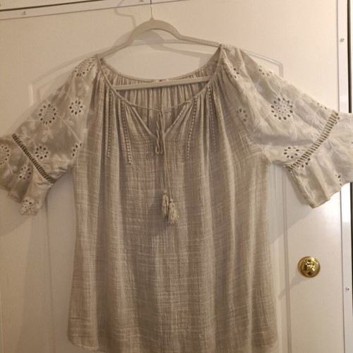 Women's airy blouse 4XL like new, cotton with embroidery beige