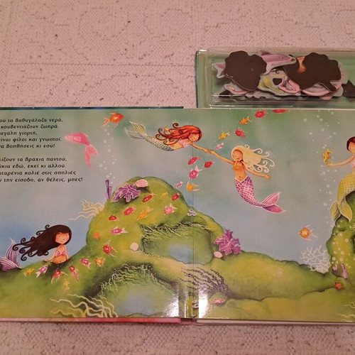 Children's activity books set used, 3 stories with puzzles and magnets