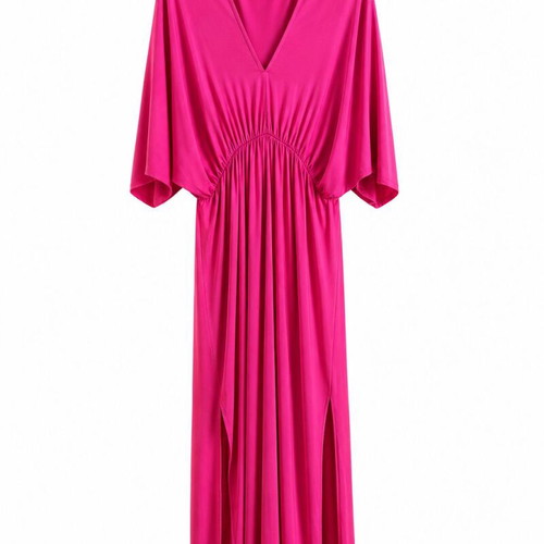 Fuchsia satin maxi dress XL–3XL like new with gold details