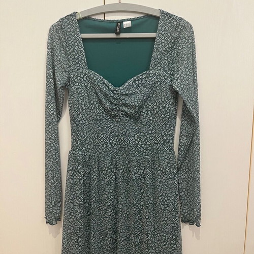 H&M Dress new S 36 mini long-sleeve floral green