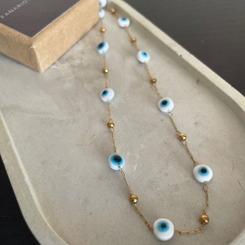 Necklace pendant new steel blue and gold