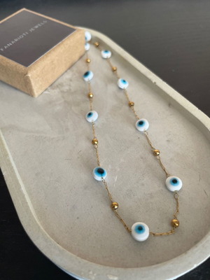 Necklace pendant new steel blue and gold