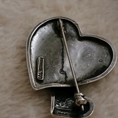 Handmade large silver 925 heart brooch/pendant new