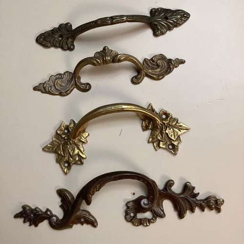 Vintage brass furniture handles set of 4 used, Italy Bologna