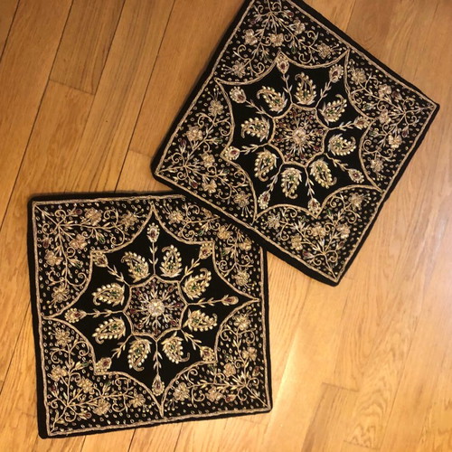 Velvet pillow covers vintage ethnic zardozi embroidery pack of 2 like new