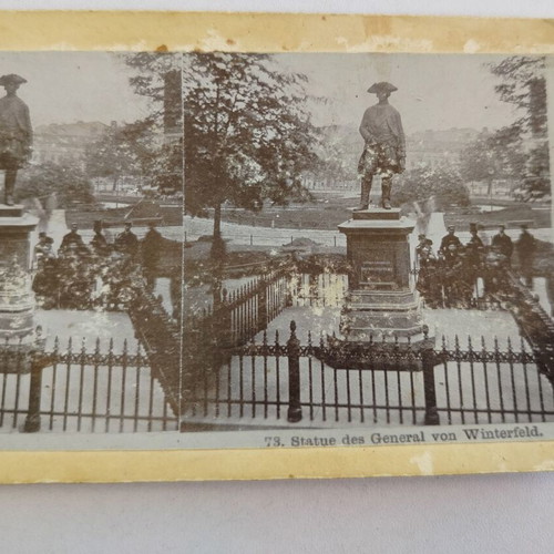 Stereoscopic photo used, early 20th century, Statue des General von Winterfeld