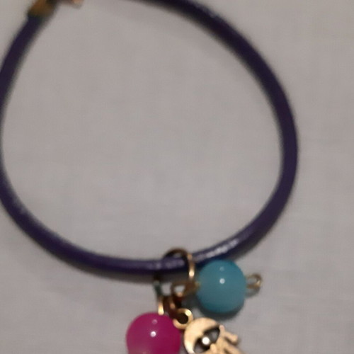 Hamsa bracelet new, purple genuine leather with charms