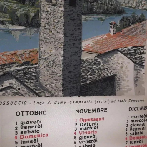 Italy Vintage 1970 Silk Hanging Calendar used, Tessem Agi Achille Giussani Como