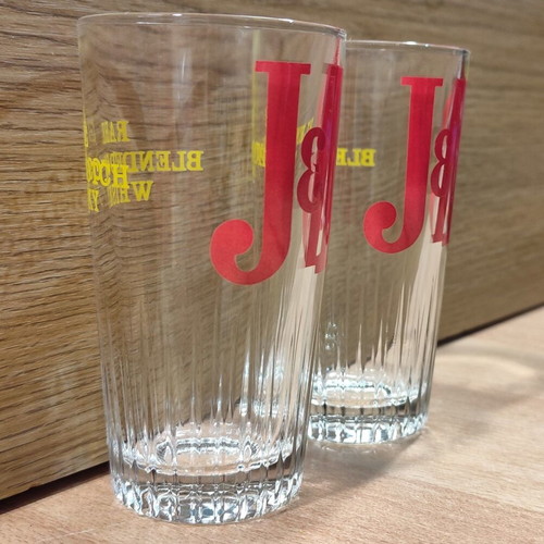 J&B Scotch Whisky set of two old promotional glasses like new
