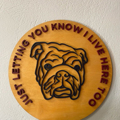 Dog sign wooden round new, 28 cm diameter