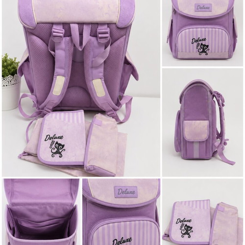 Herlitz Deluxe ergonomic school backpack with 4 accessories, lilac