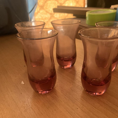 Vintage liqueur glasses set of 5 in burgundy shade like new