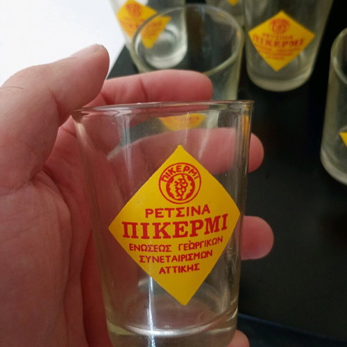 Collectible glass glasses Retsina Pikermi used, set of 8
