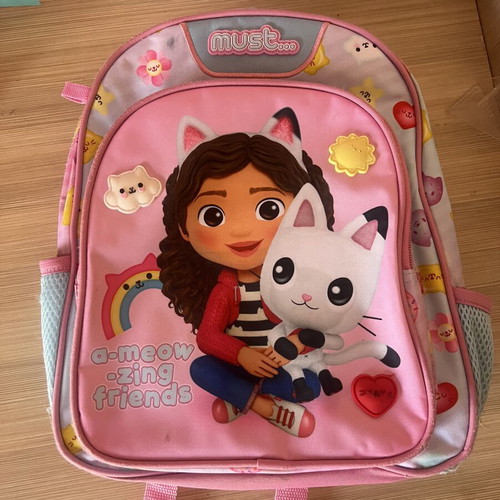 Must Team Preschool Backpack used, colorful with bottle holder