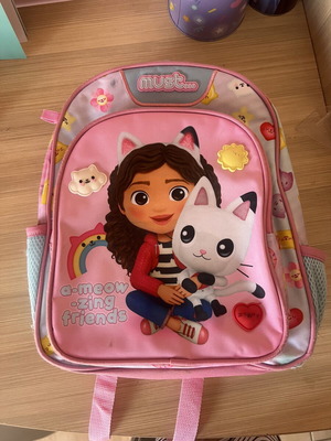 Must Team Preschool Backpack used, colorful with bottle holder