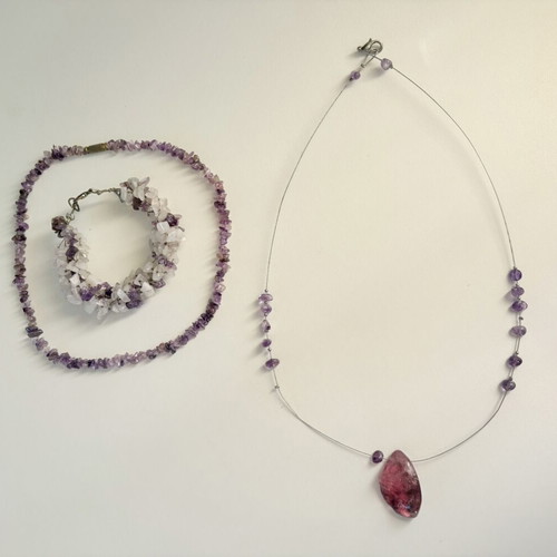 Handmade jewelry set with amethyst, 3 pieces used