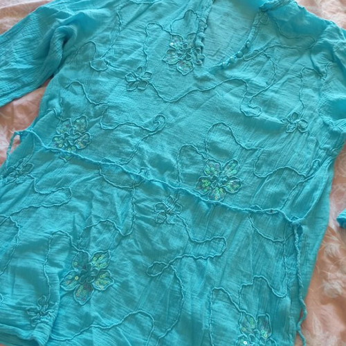 Sequin blouse new, turquoise, size L