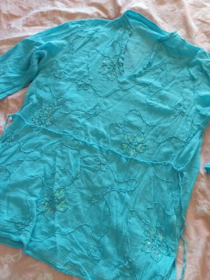 Sequin blouse new, turquoise, size L