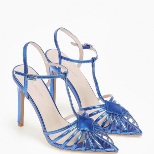 Ideal Shoes blue pointed toe sandals new, 12cm heel