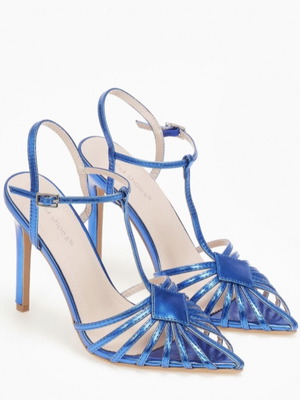 Ideal Shoes blue pointed toe sandals new, 12cm heel