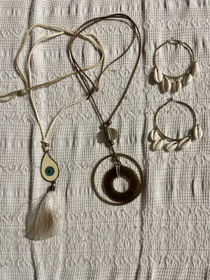 Maximalism jewelry set, beige and brown