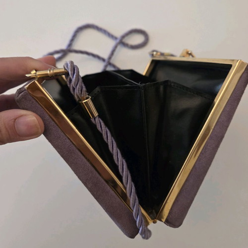 Vintage Purple Suede Evening Clutch with Rope Strap used