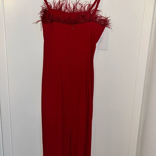 Matis midi dress new, red with natural feathers, size S