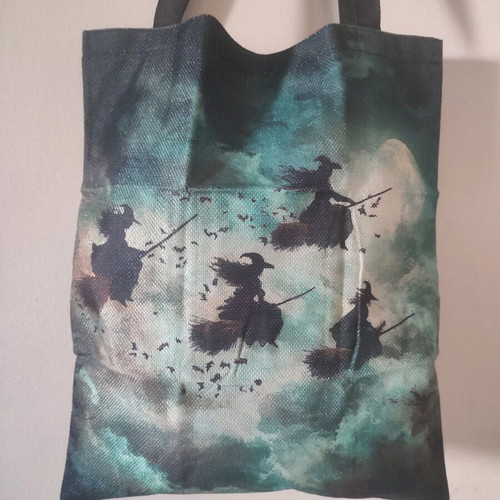 Witches tote bag new, shoulder, black and blue