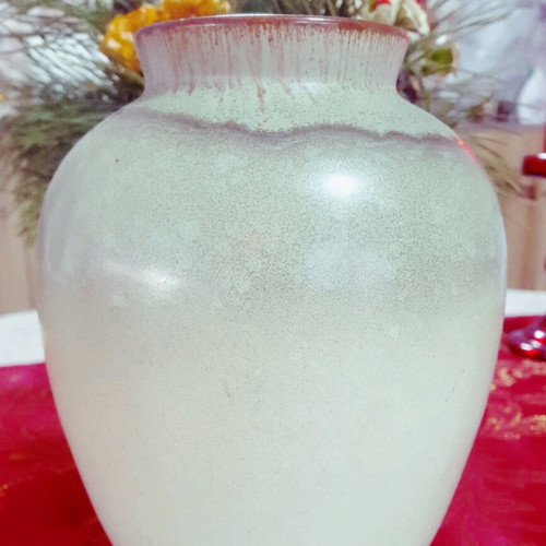 Vintage German ceramic vase like new, ombre brown and reseda shades