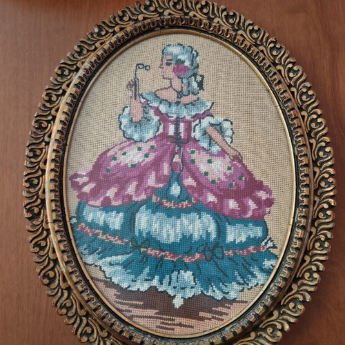 Vintage small embroidered textile paintings