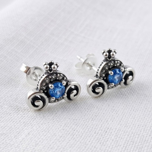 Pandora Cinderella Pumpkin Coach Earrings new, blue and silver