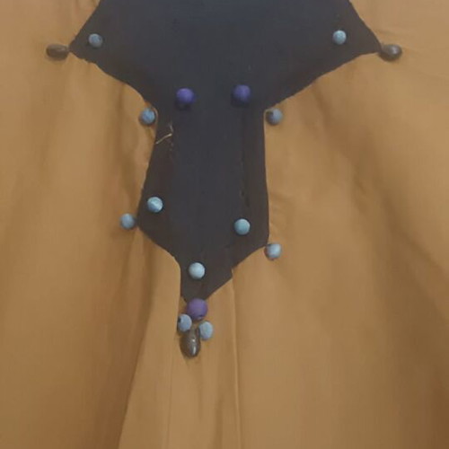 Vintage dress with tiki design used, khaki with beads