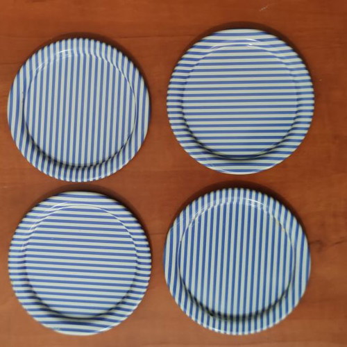 Mid-Century Metal Coaster Set of 8, Blue and White, 1960s