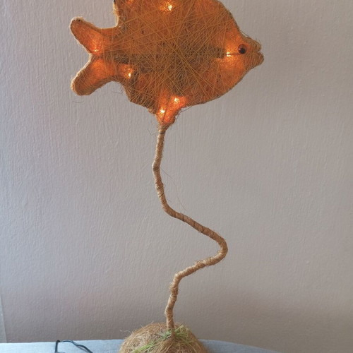 Handmade fish table lamp with rope, boho style