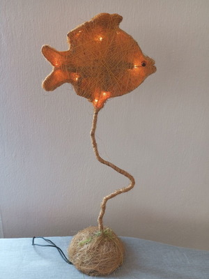 Handmade fish table lamp with rope, boho style