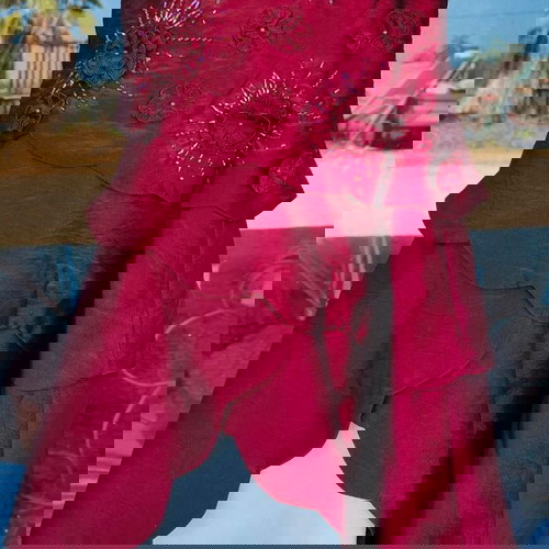 Βαπτιστικό Φόρεμα Μπορντό με Χειροποίητο Κέντημα, Χάντρες και Πούλιες, Αφόρετο