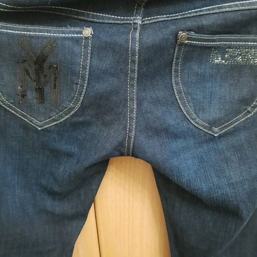 Jeans pants with black sequins on pockets, size S