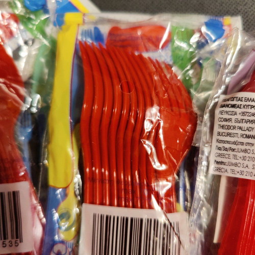 Set of red plastic spoons and forks new, 50 pieces